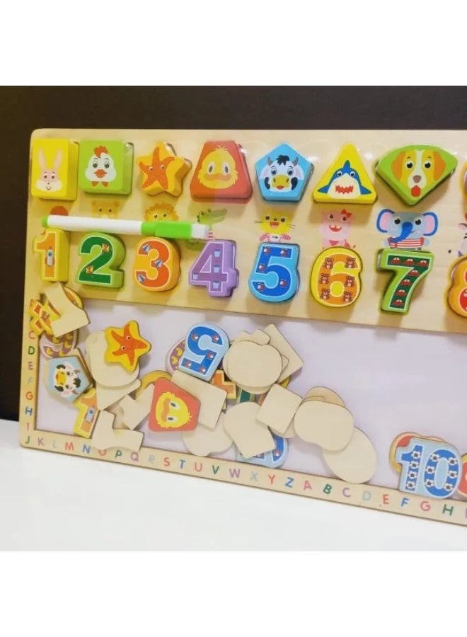 بروماس 3 في 1 لعبة ألغاز خشبية تعتمد على المهارات ولوحة أشكال رقمية - Image 2