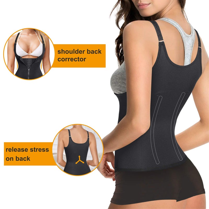 Eleady Women's Underbust Corset Waist Trainer Cincher Steel Boned Body Shaper Vest with Adjustable Straps (S, Black) - Image 3