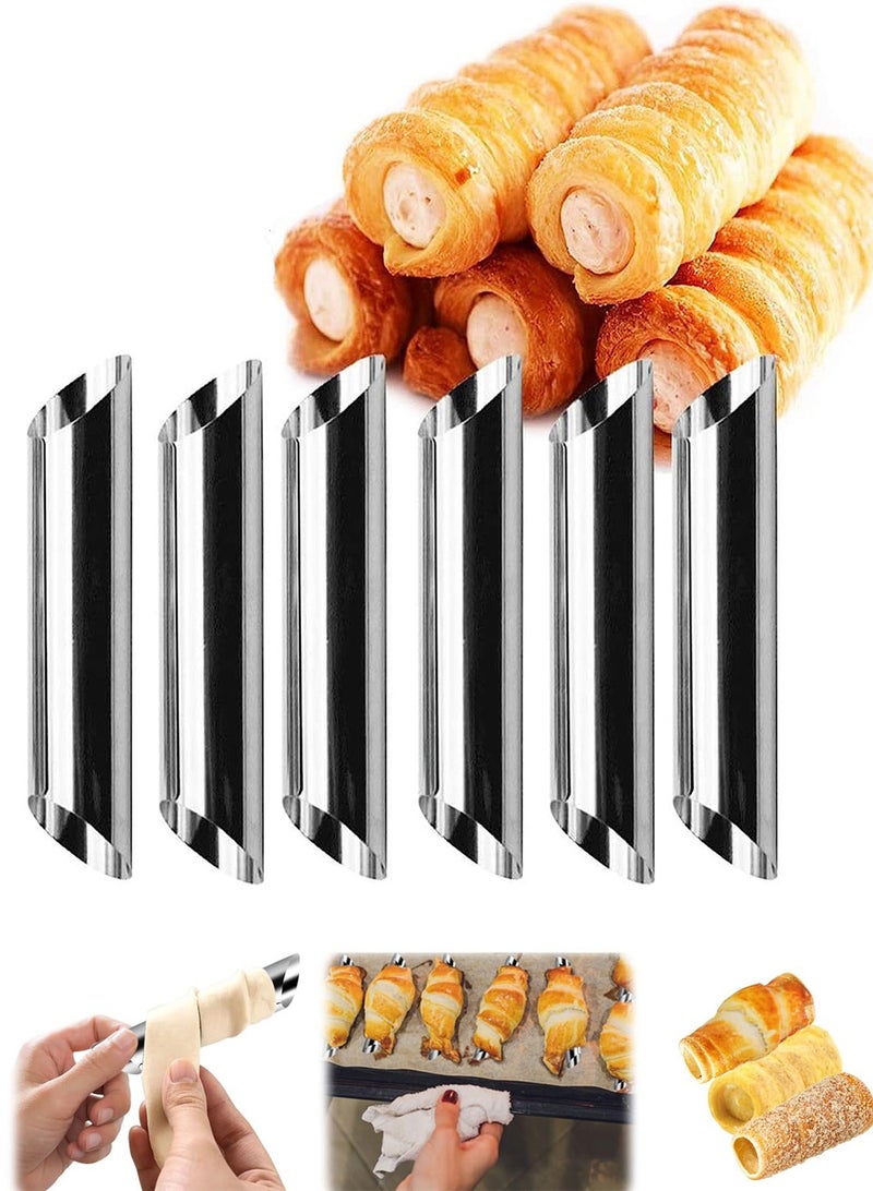 سانموجيد 6 قطع من أنابيب الكانولي، قوالب الكانولي المصنوعة من الفولاذ المقاوم للصدأ، قالب لفائف الكريمة غير اللاصق، قالب الكرواسون لخبز المعجنات الدنماركية ورقائق الفطائر - Image 1