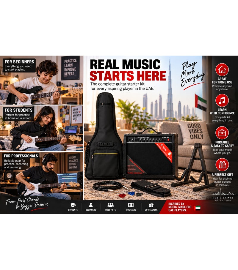 Megarya Electric Guitar Amplifier & Accessories Bundle with TG-40R-MIC 8-Inch Amp, Gig Bag, Folding Guitar Stand, Capo, Cable, Strap & 3 Picks, Practice Starter Kit - Image 5