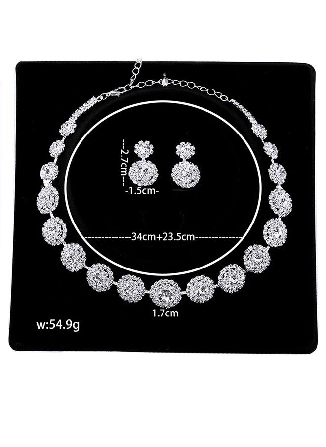 JiuAn - 2 Piece Cubic Zirconia Bridal Jewelry Sets for Wedding, Crystal Necklace Dangle Earring Bracelet Jewelry Sets for Women, Prom Costume Jewelry Gifts - Image 1