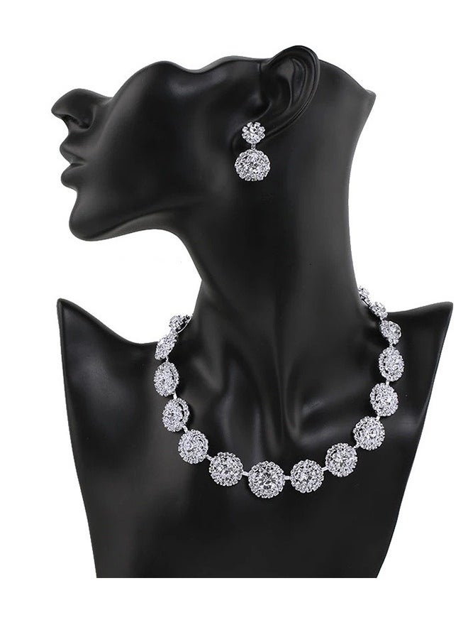 JiuAn - 2 Piece Cubic Zirconia Bridal Jewelry Sets for Wedding, Crystal Necklace Dangle Earring Bracelet Jewelry Sets for Women, Prom Costume Jewelry Gifts - Image 1