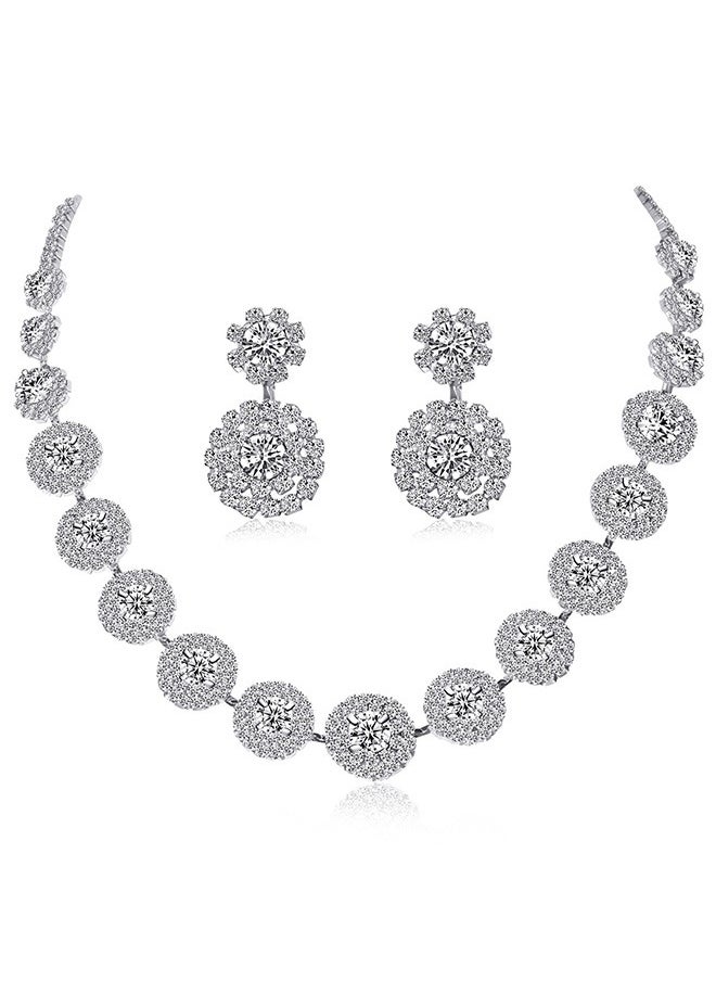 JiuAn - 2 Piece Cubic Zirconia Bridal Jewelry Sets for Wedding, Crystal Necklace Dangle Earring Bracelet Jewelry Sets for Women, Prom Costume Jewelry Gifts - Image 1