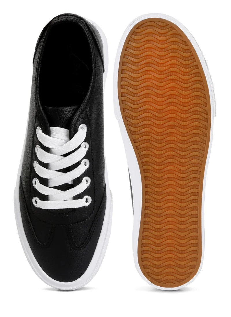 London Rag Black Faux Leather Flatform Sneakers