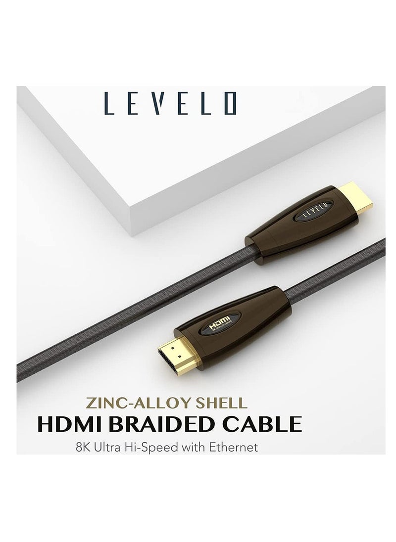 LEVELO 8K60Hz HDMI Cable V2.1 with 2 Meter Length , Zinc-Alloy Shell, Gold-Plated, Nylon Woven, 10K Resolution, HDR Support, 48Gbps Bandwidth Levelo - Black  - Image 2