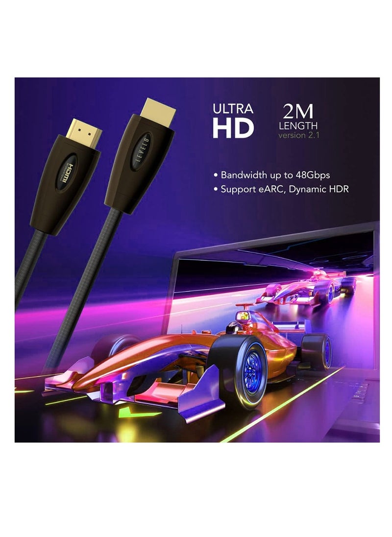 LEVELO 8K60Hz HDMI Cable V2.1 with 2 Meter Length , Zinc-Alloy Shell, Gold-Plated, Nylon Woven, 10K Resolution, HDR Support, 48Gbps Bandwidth Levelo - Black  - Image 3