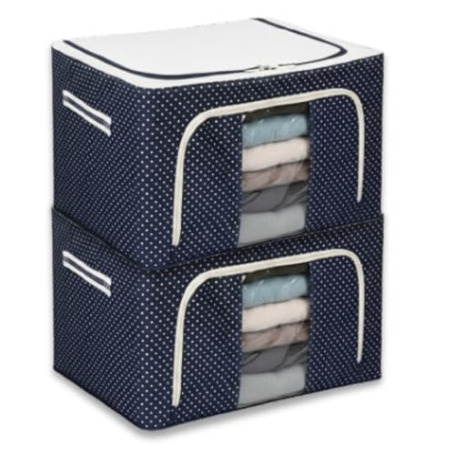 RENVA 2 PCS polycotton Clothes Storage Organizer Bins, Foldable Storage Bins-Cloth Steel Frame Storage Box with Foldable Clear Window & Reinforced Handles (Blue, 66L-2) - Image 1