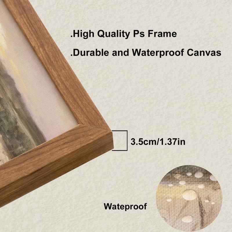 JolyWell Framed Boy Fishing Wall Decor Painting, fall wall art Dog and Boy Landscape Canvas Vintage Country Farmhouse Prints Artwork for Bedroom Living Room 10x8 inch - Image 3