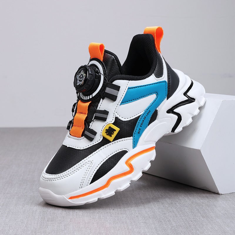 Boys' Breathable Dad Shoes, Autumn Boys' Leather Shoes, Mesh Sneakers, Button-Up Shoes For Older And Younger Children - Image 4