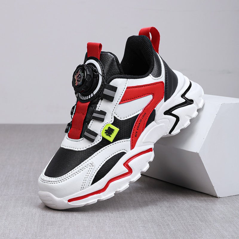 Boys' Breathable Dad Shoes, Autumn Boys' Leather Shoes, Mesh Sneakers, Button-Up Shoes For Older And Younger Children - Image 1