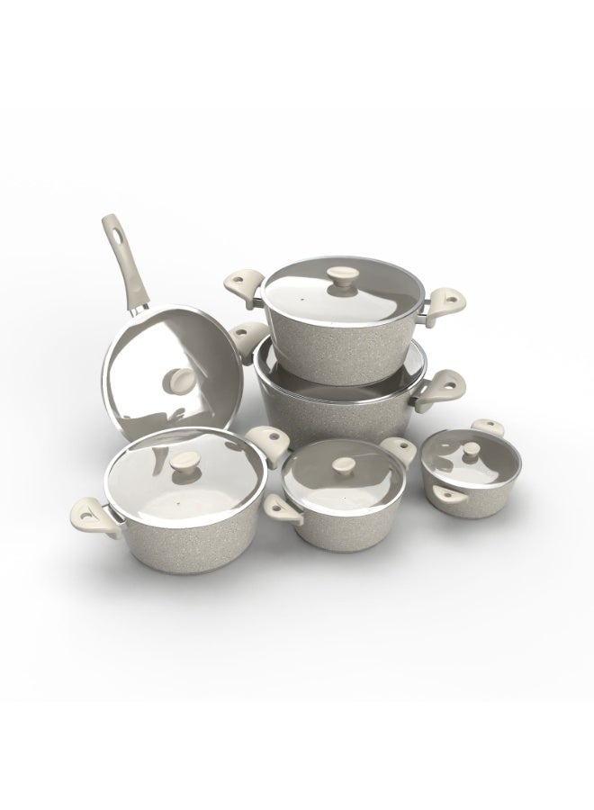 توب شيف جرانيت طقم 12 رمادي غطاء بيركس ( ح18-20-24-26-30/ووك غطاء بيركس )