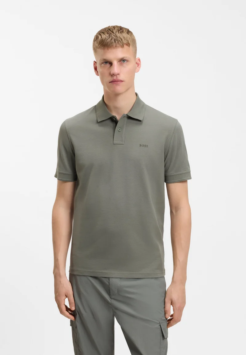 بوس Cotton-piqué polo shirt with logo print