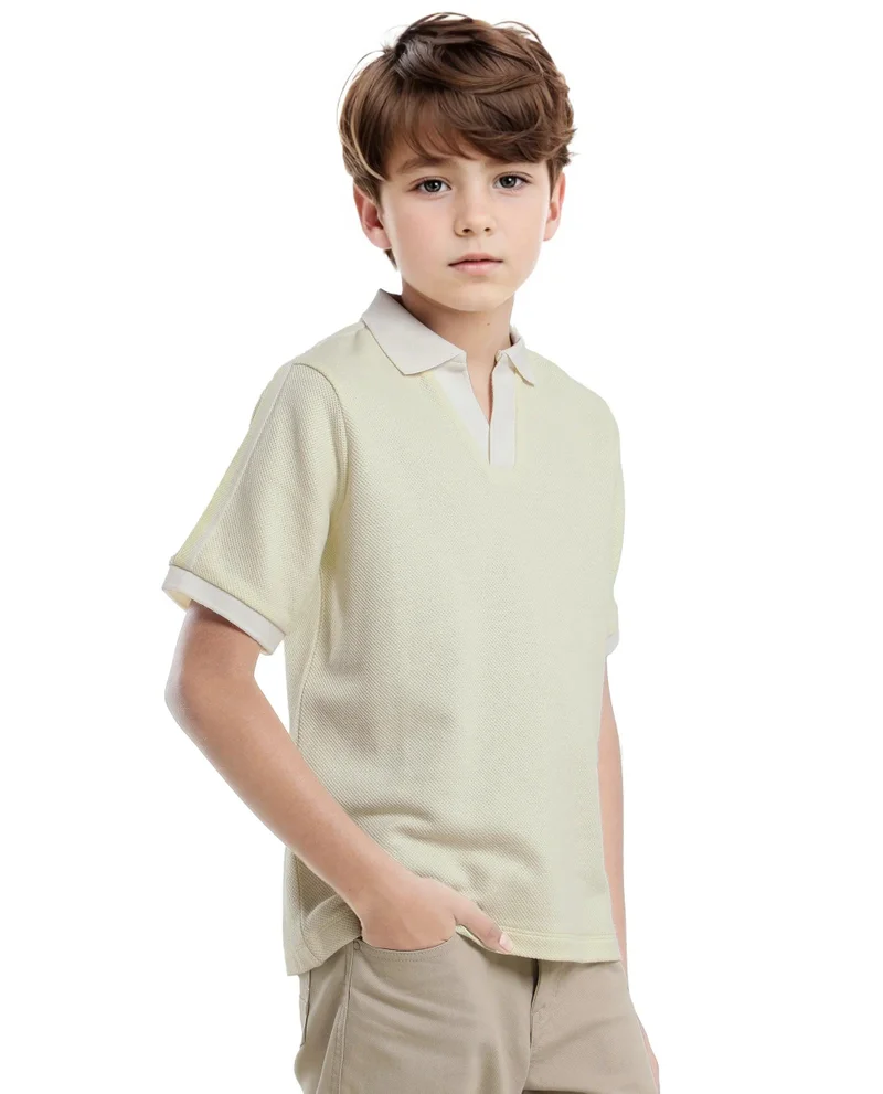 Rare Ones Rare Ones Kids Zolt Pastel Green Cotton Blend Polo Collar Solid Polo