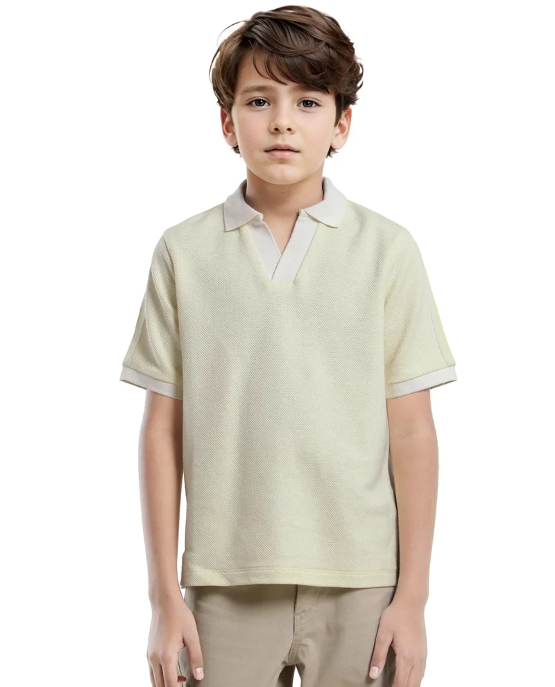 Rare Ones Rare Ones Kids Zolt Pastel Green Cotton Blend Polo Collar Solid Polo