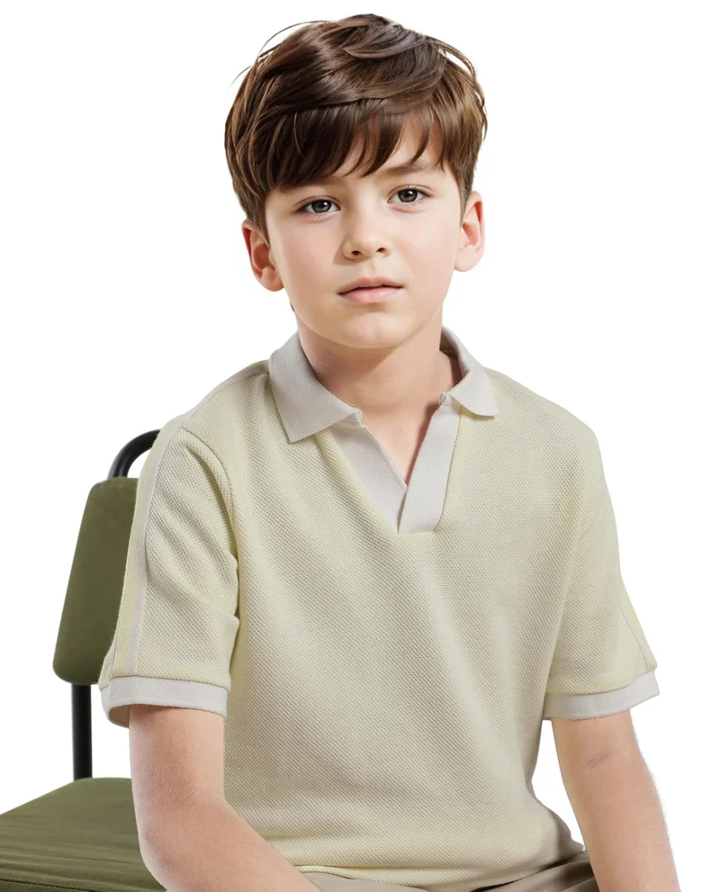 Rare Ones Rare Ones Kids Zolt Pastel Green Cotton Blend Polo Collar Solid Polo