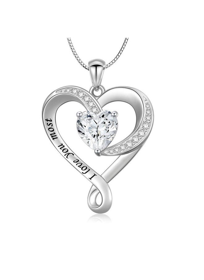 DAOCHONG 925 Sterling Silver Jewelry Engraved I Love You Most Love Heart Pendant Necklace Gift For Women Mum  - Image 1