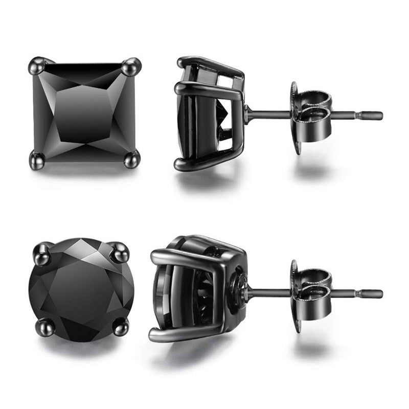 Bala Tarsus Black Cubic Zirconia Earrings Black Stud Earrings for Men Combo 7mm - Image 1