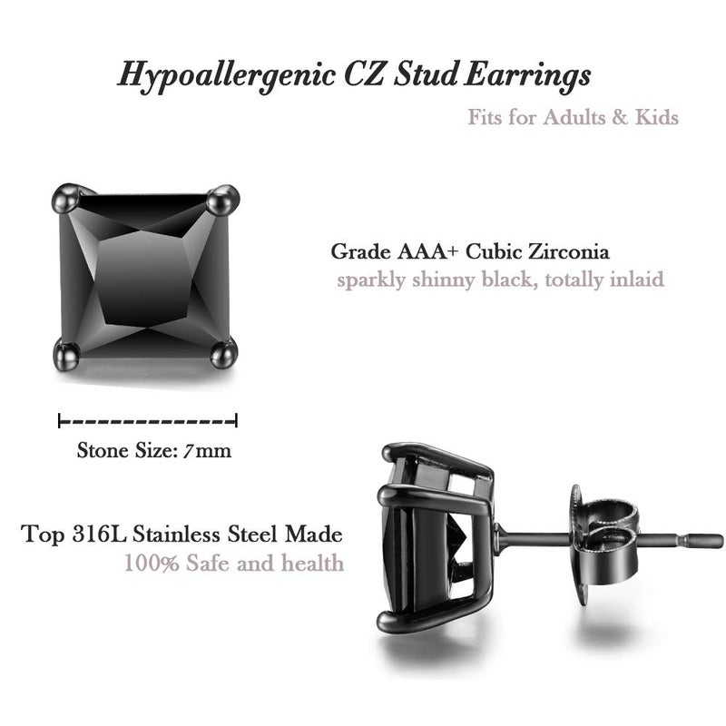 Bala Tarsus Black Cubic Zirconia Earrings Black Stud Earrings for Men Combo 7mm - Image 4