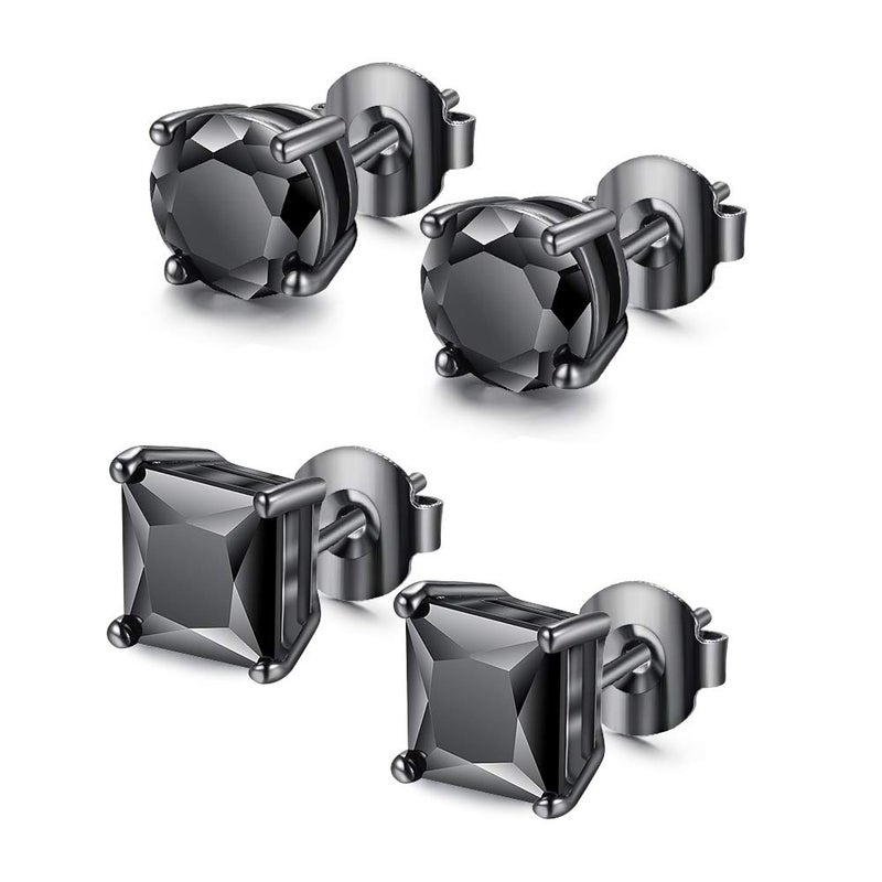 Bala Tarsus Black Cubic Zirconia Earrings Black Stud Earrings for Men Combo 7mm - Image 2
