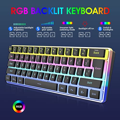 Snpurdiri 60% Wired Gaming Keyboard, Pudding Keycaps with Translucent Layer,RGB Ultra-Compact Mini Keyboards, Waterproof Small 61 Keys Keyboard for Office/Gaming(Black) - Image 3