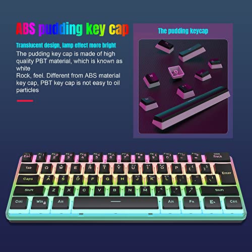 Snpurdiri 60% Wired Gaming Keyboard, Pudding Keycaps with Translucent Layer,RGB Ultra-Compact Mini Keyboards, Waterproof Small 61 Keys Keyboard for Office/Gaming(Black) - Image 2
