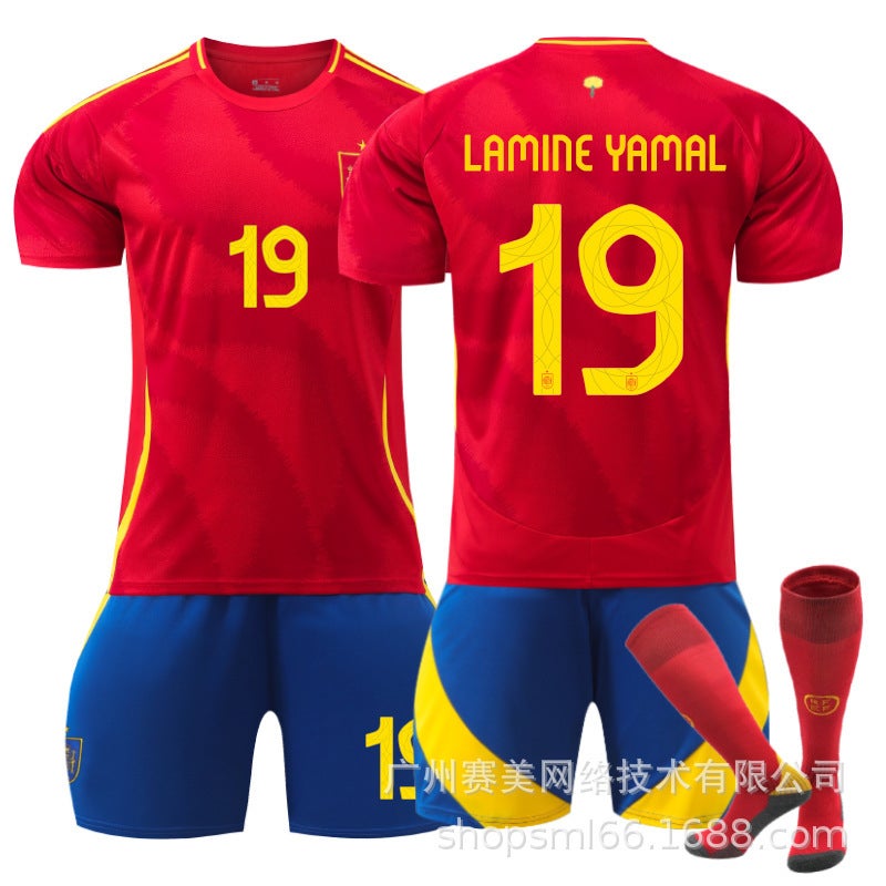 Generic Euro 2024 Spain Home 7 Morata 9 Garvey 19 Yamal Football Jersey suit Jersey Cross Border 19 socks