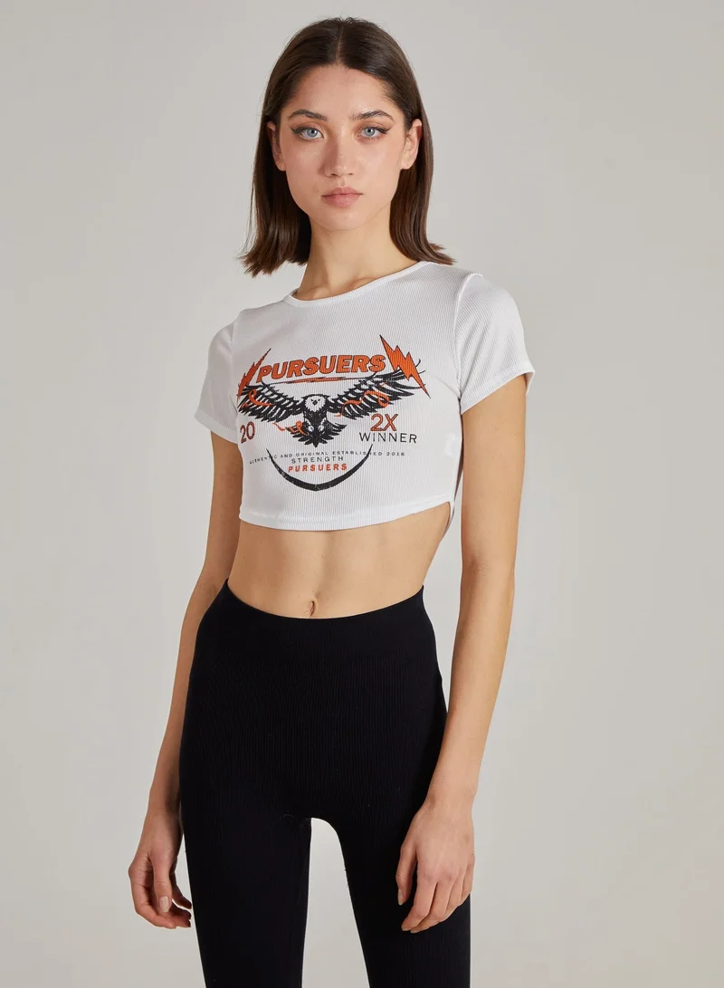 Pink Vanilla  Cropped Ribbed Band Tee for Women | Best Price UAE