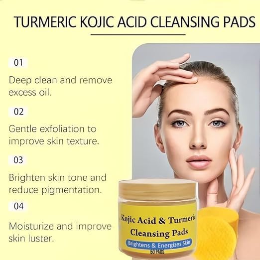 Turmeric & Kojic Acid Face Cleansing Pads for Dark Spots, Skin Brightening & Acne Prevention | Vitamin C, Retinol & Chamomile Hydrolat | For Women & Men | All Skin Type | 50 Pieces - Image 5