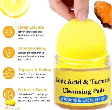 Turmeric & Kojic Acid Face Cleansing Pads for Dark Spots, Skin Brightening & Acne Prevention | Vitamin C, Retinol & Chamomile Hydrolat | For Women & Men | All Skin Type | 50 Pieces - Image 3