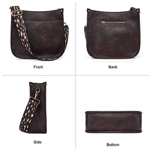 HKCLUF Crossbody Bags for Women Trendy Vegan Leather Hobo Handbags With 2 Adjustable Guitar Strap Crossbody Bucket Purse for Women(Deepcoffee) - Image 2