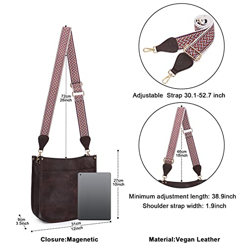 HKCLUF Crossbody Bags for Women Trendy Vegan Leather Hobo Handbags With 2 Adjustable Guitar Strap Crossbody Bucket Purse for Women(Deepcoffee) - Image 4