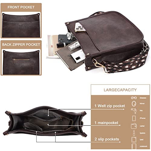 HKCLUF Crossbody Bags for Women Trendy Vegan Leather Hobo Handbags With 2 Adjustable Guitar Strap Crossbody Bucket Purse for Women(Deepcoffee) - Image 3