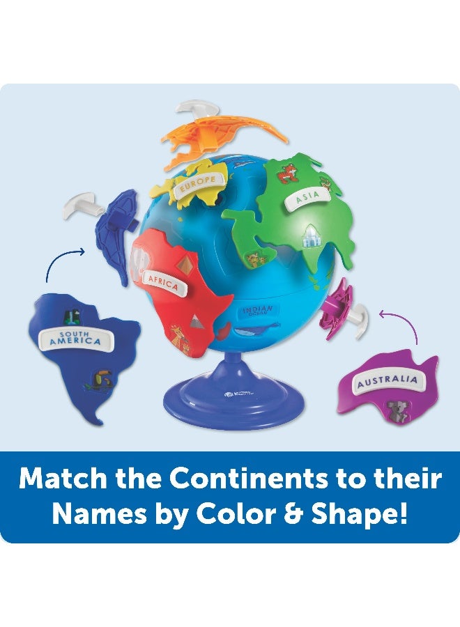 ليرننج ريسورسز موارد تعليمية - لعبة جغرافية تفاعلية مع قارات قابلة للإزالة، وتفاصيل معالم بارزة، وقاعدة دوارة، وكرة أرضية تعليمية مبكرة للأطفال من سن 3 سنوات فما فوق - Image 4