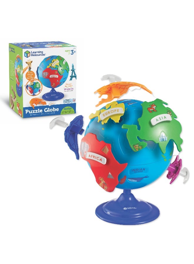 ليرننج ريسورسز موارد تعليمية - لعبة جغرافية تفاعلية مع قارات قابلة للإزالة، وتفاصيل معالم بارزة، وقاعدة دوارة، وكرة أرضية تعليمية مبكرة للأطفال من سن 3 سنوات فما فوق - Image 1