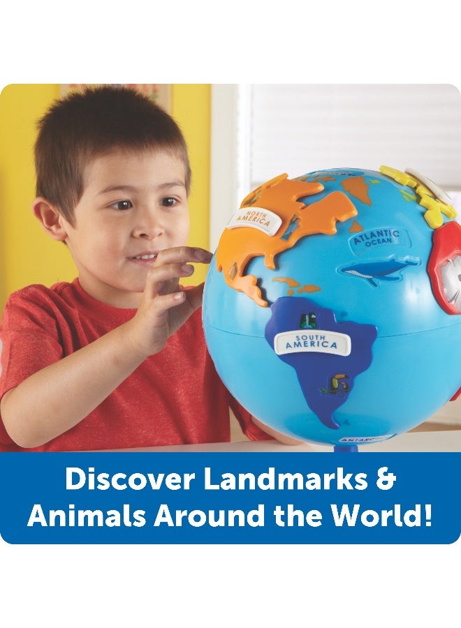 ليرننج ريسورسز موارد تعليمية - لعبة جغرافية تفاعلية مع قارات قابلة للإزالة، وتفاصيل معالم بارزة، وقاعدة دوارة، وكرة أرضية تعليمية مبكرة للأطفال من سن 3 سنوات فما فوق - Image 3