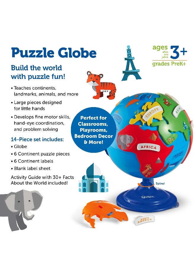 ليرننج ريسورسز موارد تعليمية - لعبة جغرافية تفاعلية مع قارات قابلة للإزالة، وتفاصيل معالم بارزة، وقاعدة دوارة، وكرة أرضية تعليمية مبكرة للأطفال من سن 3 سنوات فما فوق - Image 5