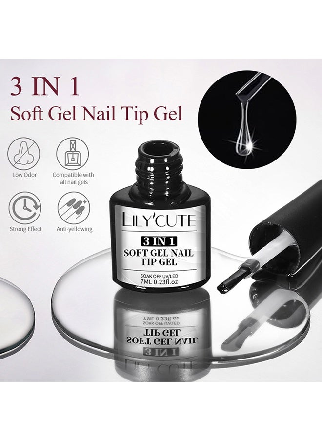 LILYCUTE 3 IN 1 Soft Gel Nail Tip Gel, Soak Off UV/LED, Nail Glue Gel, Long Lasting Extension Glue for Clear Nail Tips and Clear Press on Nails, Nail Repair Treatment, Salon Art DIY at Home Need U V Light Cured 7ML - Image 2