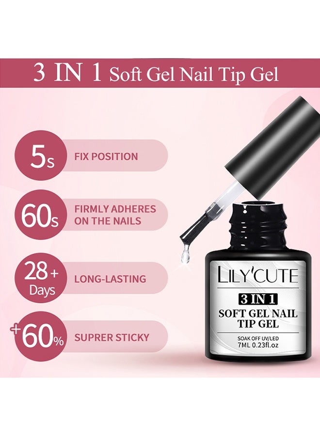 LILYCUTE 3 IN 1 Soft Gel Nail Tip Gel, Soak Off UV/LED, Nail Glue Gel, Long Lasting Extension Glue for Clear Nail Tips and Clear Press on Nails, Nail Repair Treatment, Salon Art DIY at Home Need U V Light Cured 7ML - Image 4