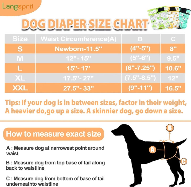 Langsprit Washable Female Dog Diapers (3 Pack) - No Leak Reusable Diapers for Doggy Female in Period - Highly Absorbent Dog Heat Panties with Adjustable Snaps (Black, Pink, Purple, Large) - Image 2