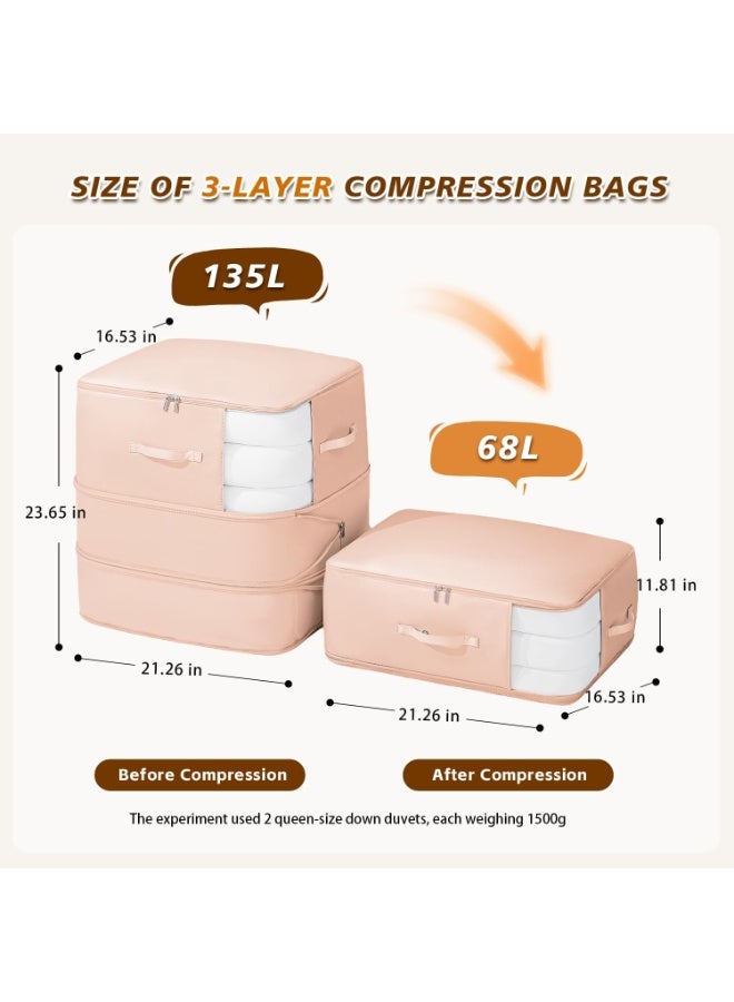 Arabest 135L Large Capacity Ultra Space-Saving Self Compression Storage Bags, 3-Layer Compressible, 40% Space Saving, Closet Organizers and Storage Bags for Comforter, Blanket, Duvet, Down Jacket, 2 Pack - Image 2