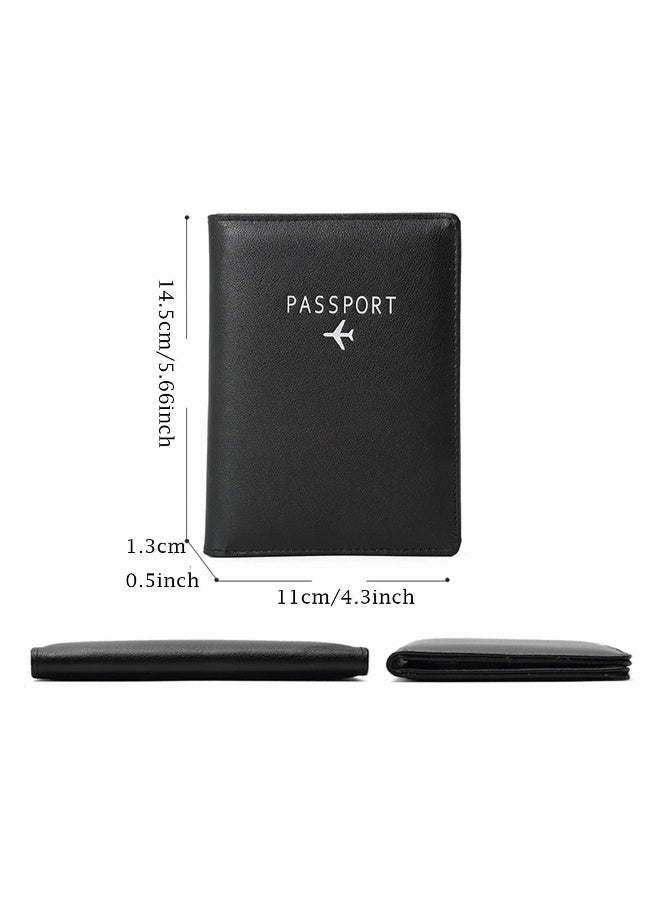 Travel Wallet Passport Holder Blocking Leather Passport Cover Case with Wallet for Credit Card, Money, Boarding, Passport Holder Protector for Men Women (Black) - Image 1