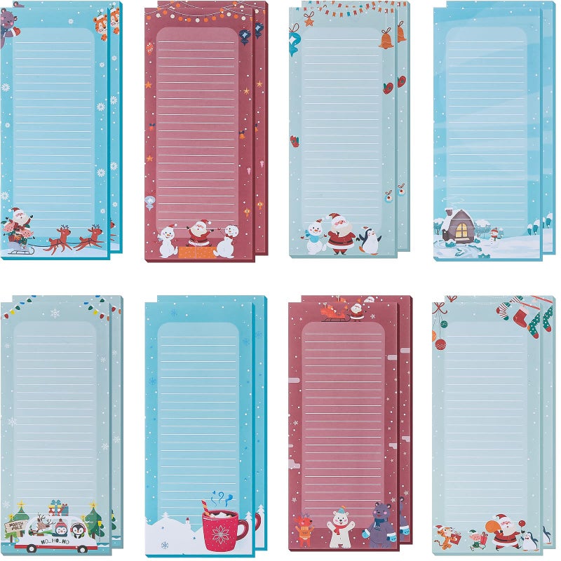 Meanplan 16 Pack Magnetic Notepad for Refrigerator to Do List Grocery List Shopping List Pads Seamless Fruit Flower Design for Party Use Listing Memo NotepadSanta Style