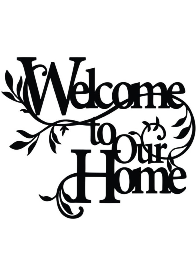مرفا لوحة حائط خشبية ذات قاعدة لاصقة - أسود (Welcome to Our Home)  - Image 1