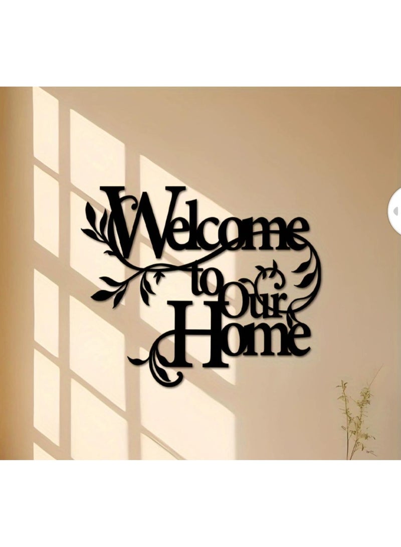 مرفا لوحة حائط خشبية ذات قاعدة لاصقة - أسود (Welcome to Our Home)  - Image 2