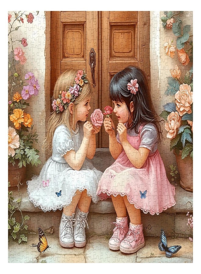 PPuzzling Sweet Flower Crown Girl Sharing Roses Puzzles for Adults 1000 Pieces, Vintage Door Flower Aesthetic Jigsaw Puzzle, Challenging Floral Garden Scene with Butterfly Puzzle as Home Wall Art - Image 2