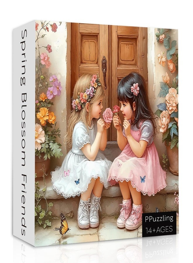PPuzzling Sweet Flower Crown Girl Sharing Roses Puzzles for Adults 1000 Pieces, Vintage Door Flower Aesthetic Jigsaw Puzzle, Challenging Floral Garden Scene with Butterfly Puzzle as Home Wall Art - Image 1