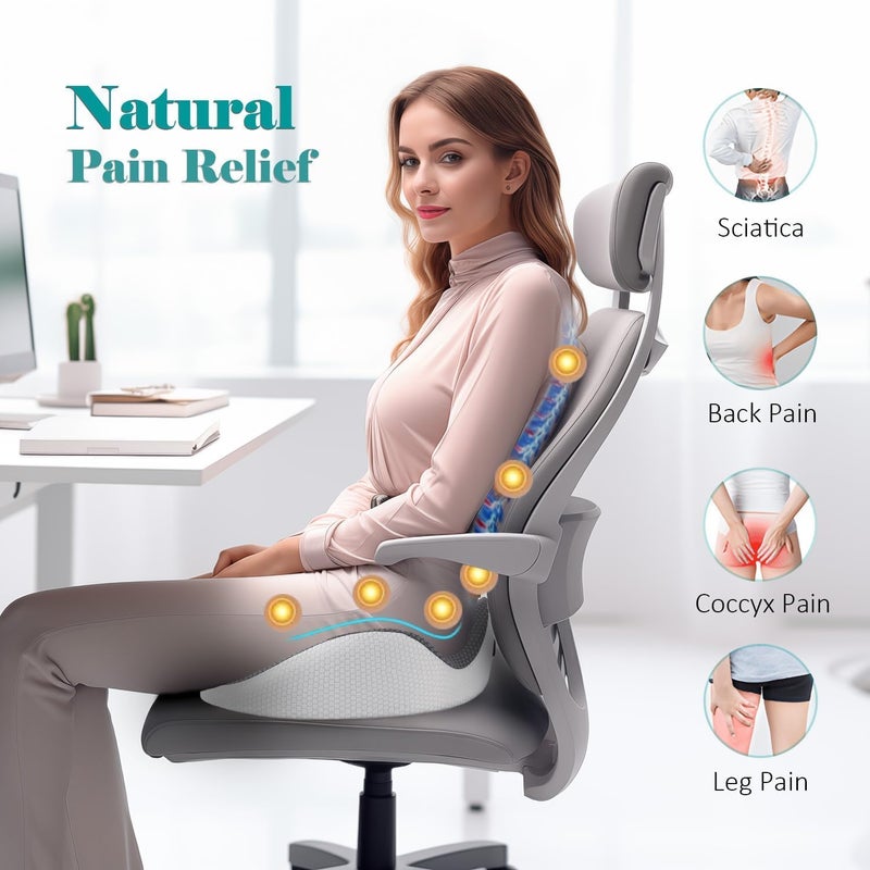 AUTOYSUR وسادة مقعد من إسفنج الذاكرة للجلوس الطويل، وسادة كرسي لكرسي المكتب، مقعد السيارة، لتخفيف آلام عرق النسا وعظم الذنب، قاعدة مضادة للانزلاق، ناعمة وجيدة التهوية (أسود) - Image 3