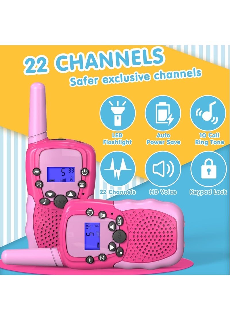 Verci - Toys for 3-12 Year Old Boys Girls, Walkie Talkies for Kids 22 Channels 2 Way Radio Toy with Backlit LCD Flashlight, 3 Miles Range for Outside, Camping, Hiking (Pink) - Image 1