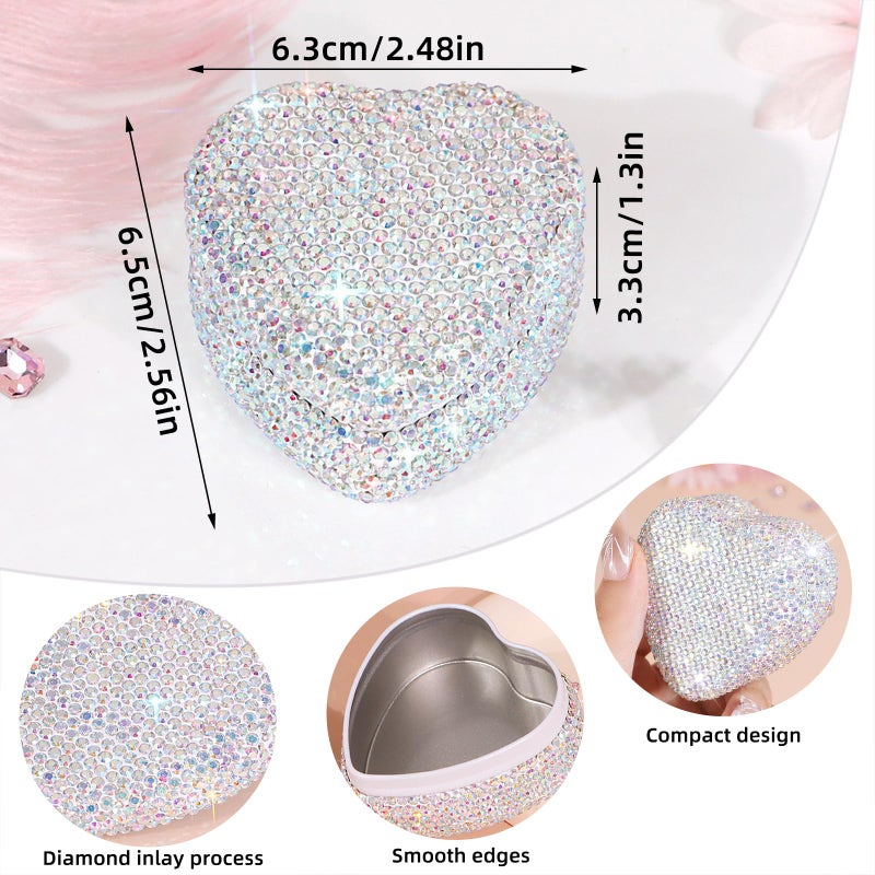YINXIANJIN Full Diamond Heart-Shaped Jewelry Box, Mini Shiny Decorative Box for Storage Ring Earrings Trinkets Portable Travel Jewelry Holder Cute Festive Gift Box for Women and Girls (Multicolored) - Image 5
