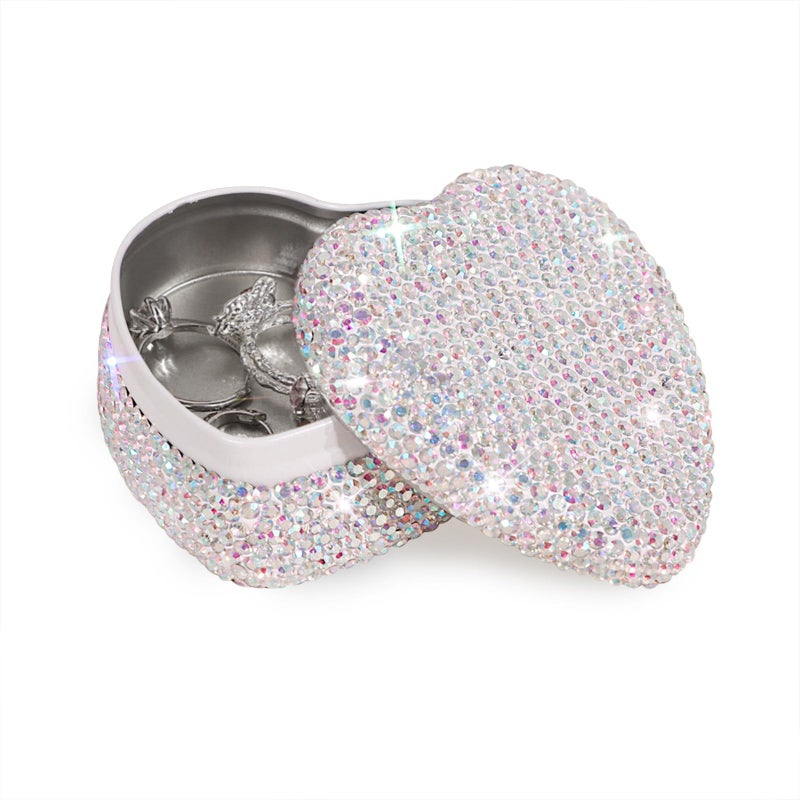 YINXIANJIN Full Diamond Heart-Shaped Jewelry Box, Mini Shiny Decorative Box for Storage Ring Earrings Trinkets Portable Travel Jewelry Holder Cute Festive Gift Box for Women and Girls (Multicolored) - Image 1